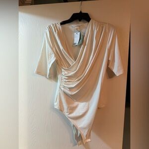 H&M Short Sleeve Faux Wrap Bodysuit Size L